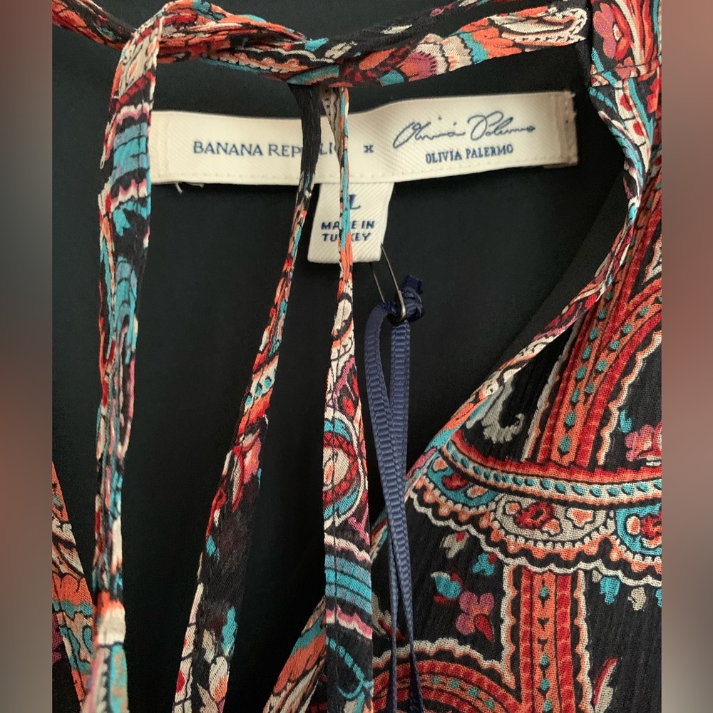 FINAL PRICE NWT Banana Republic SILK Maxi Dress Black/Green/Red/Cream Paisley L - Picture 5 of 16